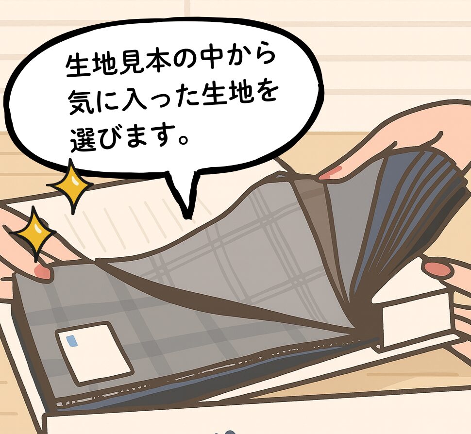 生地見本の中から-気に入った生地を-選びます.